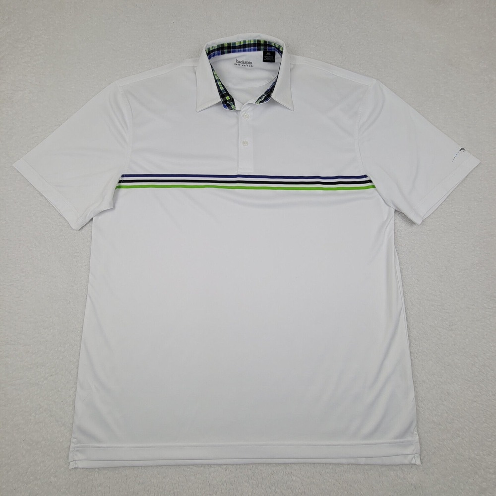 Backspin Golf Threads Polo Shirt Mens 2XL XXL White Short Sleeve‎ Performance
